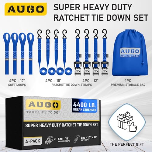 Heavy Duty 4 Pack 15 FT 2200 LB Ratchet Tie Down Straps with S Hooks K473