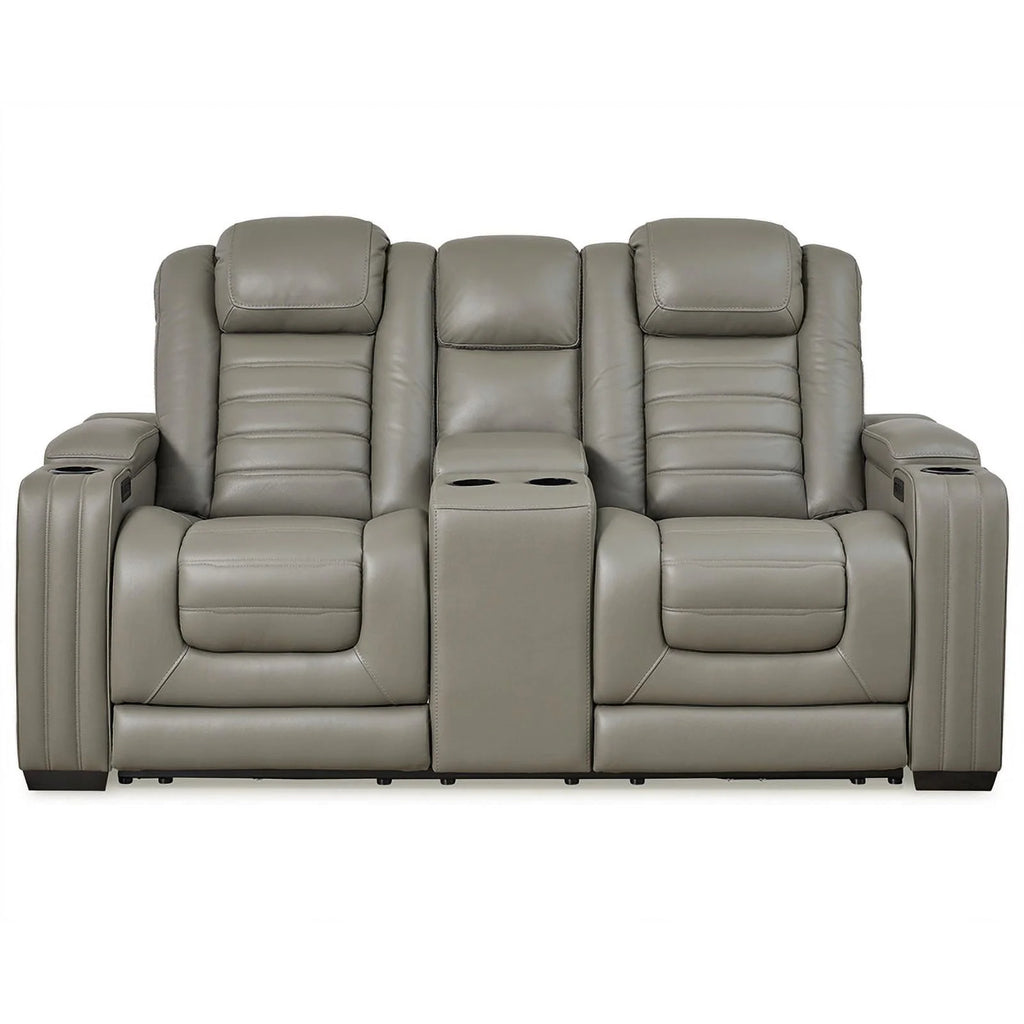 Light Gray Leather Power Reclining Loveseat P255351
