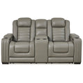 Light Gray Leather Power Reclining Loveseat P255351