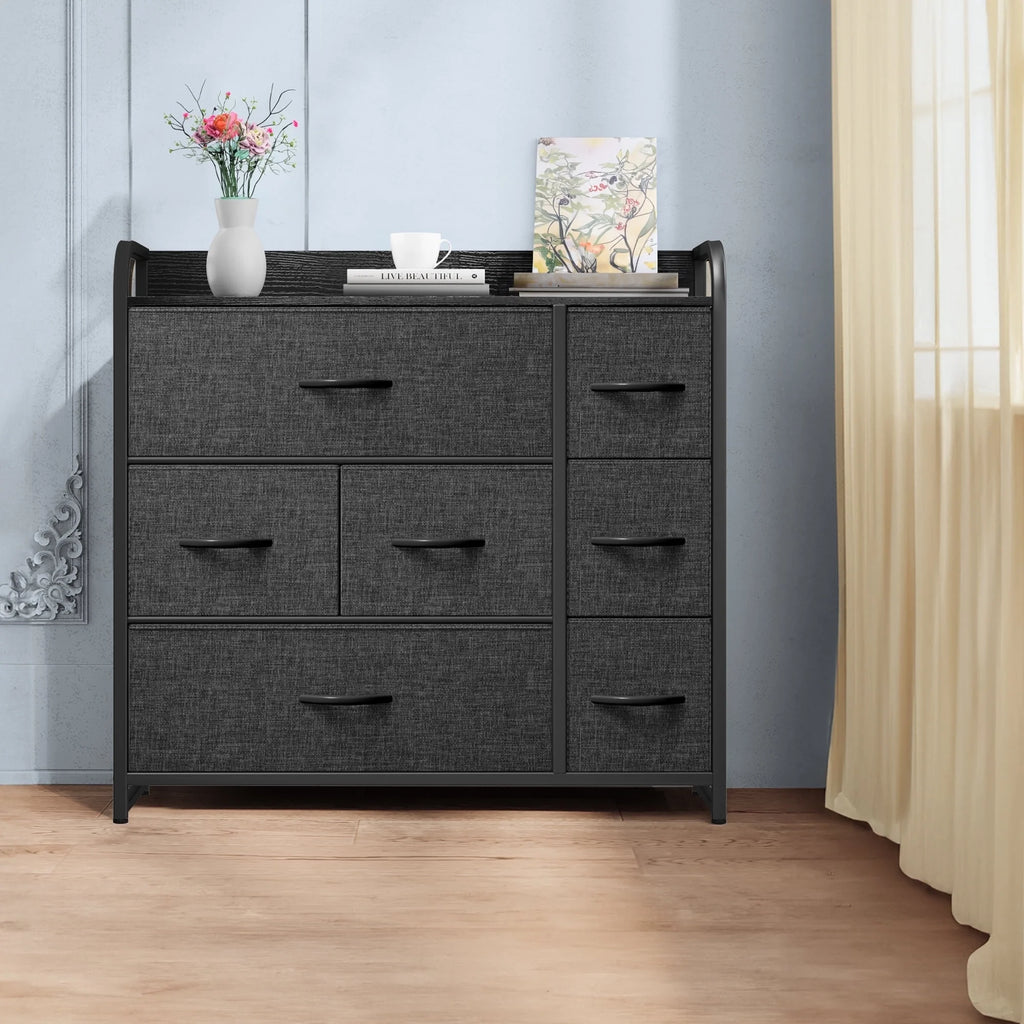 Light Gray 7 Drawer Fabric Dresser C165
