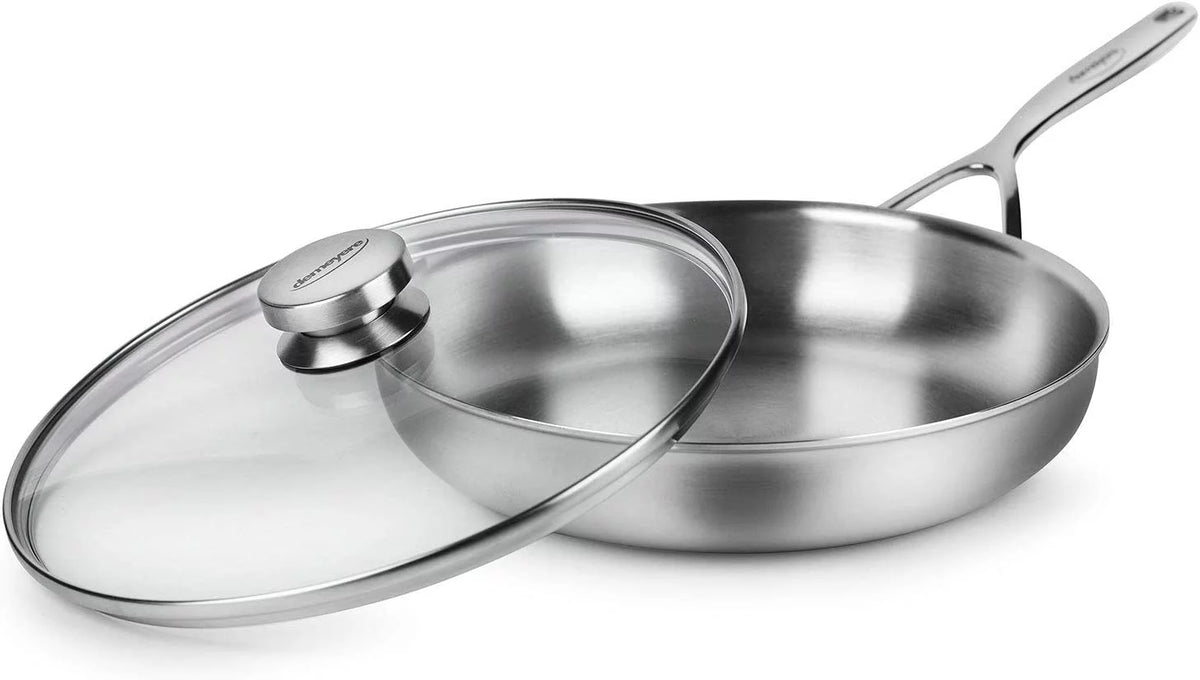 11" Stainless Steel Fry Pan Skillet with Glass Lid Q600