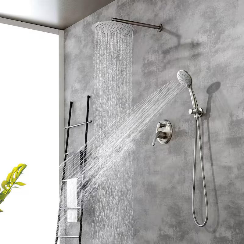 Wall Mount Dual Shower Heads with Valve in Brushed Nickel I64936
