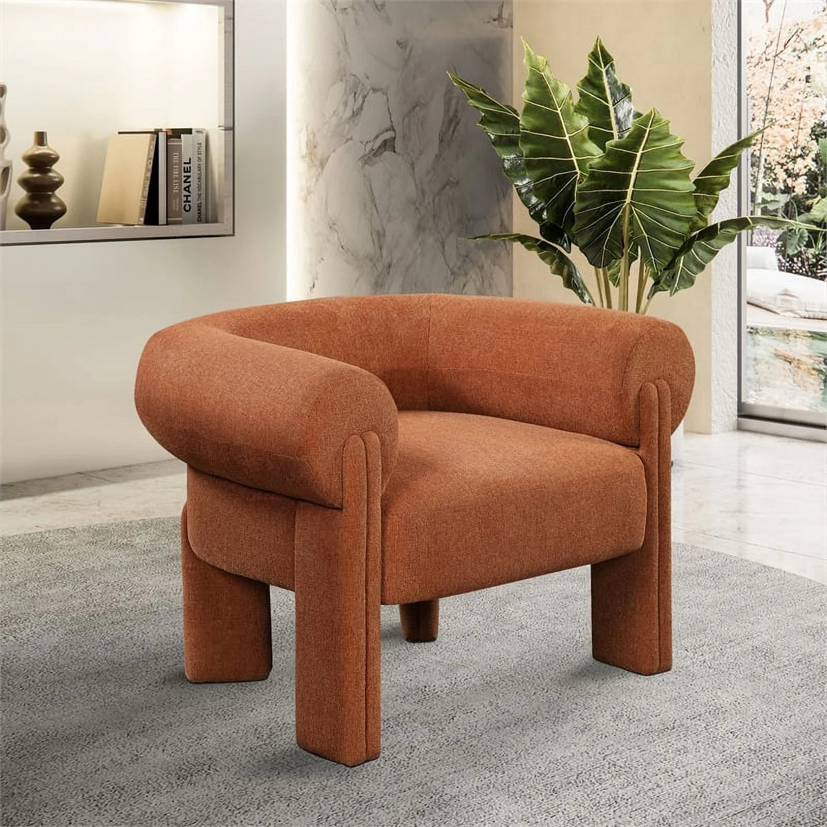 Cognac Fabric Accent Chair O83214