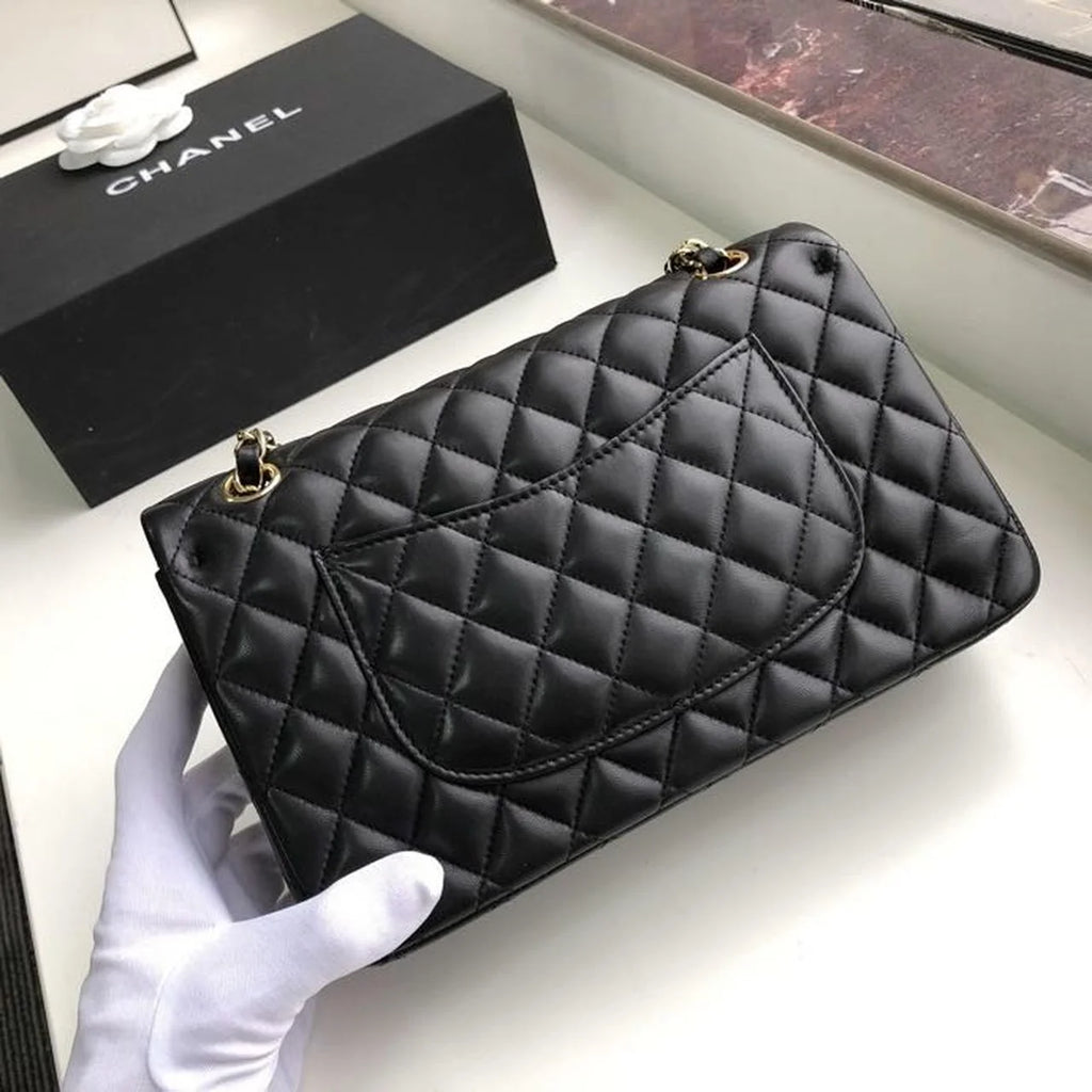 Black Handbag with Gold Toned Hardware J624317