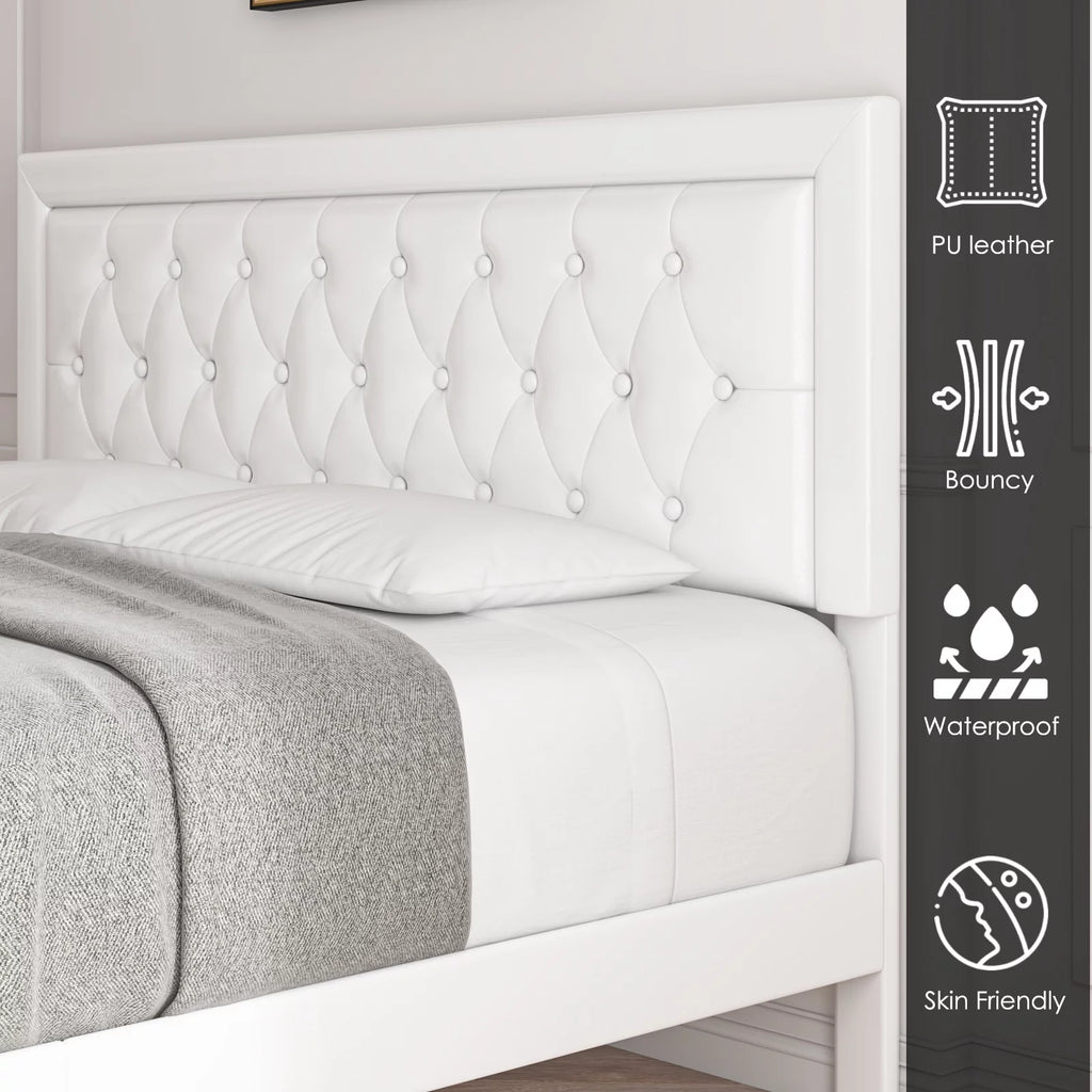 Queen Size Black PU Leather Upholstered Platform Bed Frame R87609