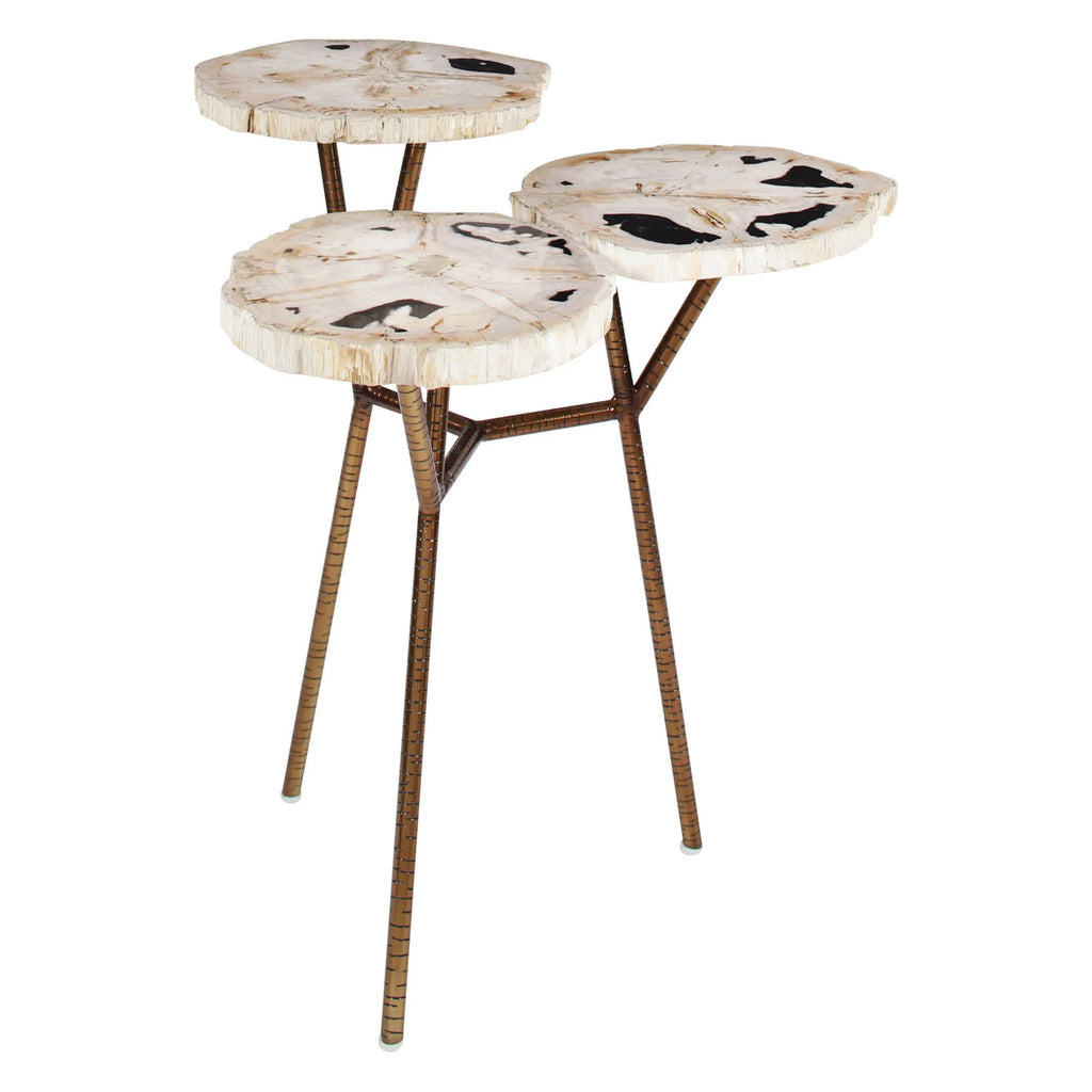Bronze Petrified Stone 3 Tier Accent Table with Gold Base Z883010