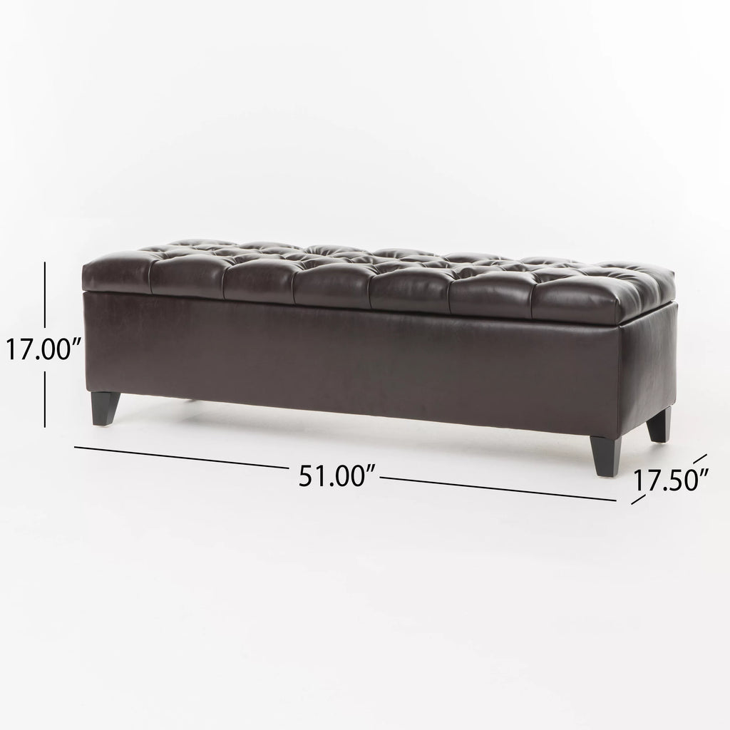Brown Faux Leather Storage Ottoman Bench M1755