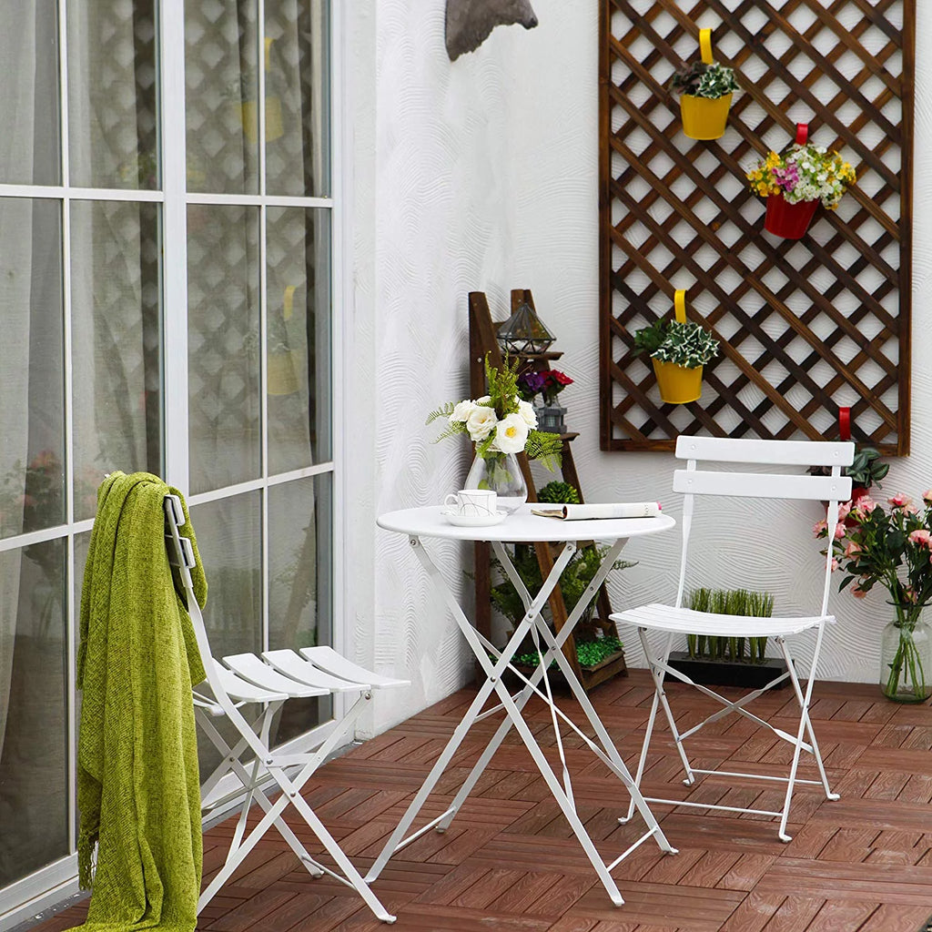 White Folding Steel Patio Bistro Set N86928