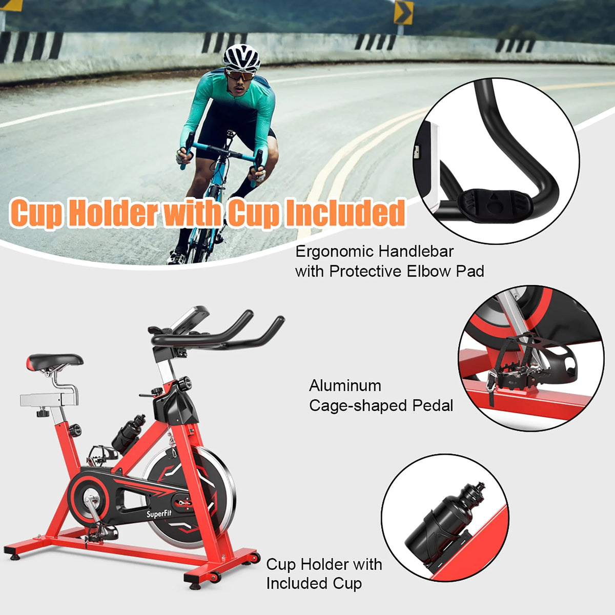 Indoor Fitness Cycling Bike with LCD Monitor Red V710117
