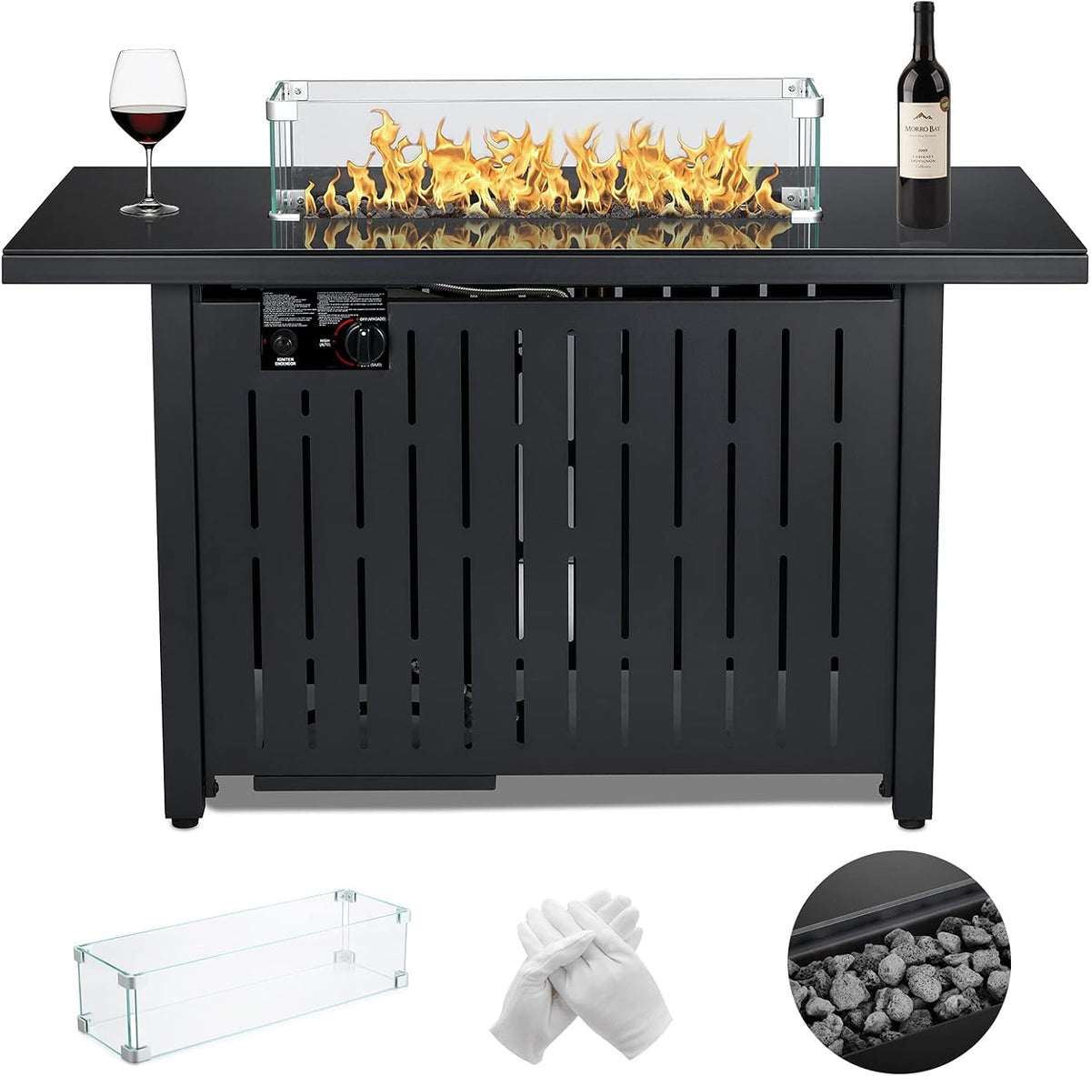 43 Inch 50,000 BTU Propane Gas Fire Pit Table with Glass Wind Guard C96532