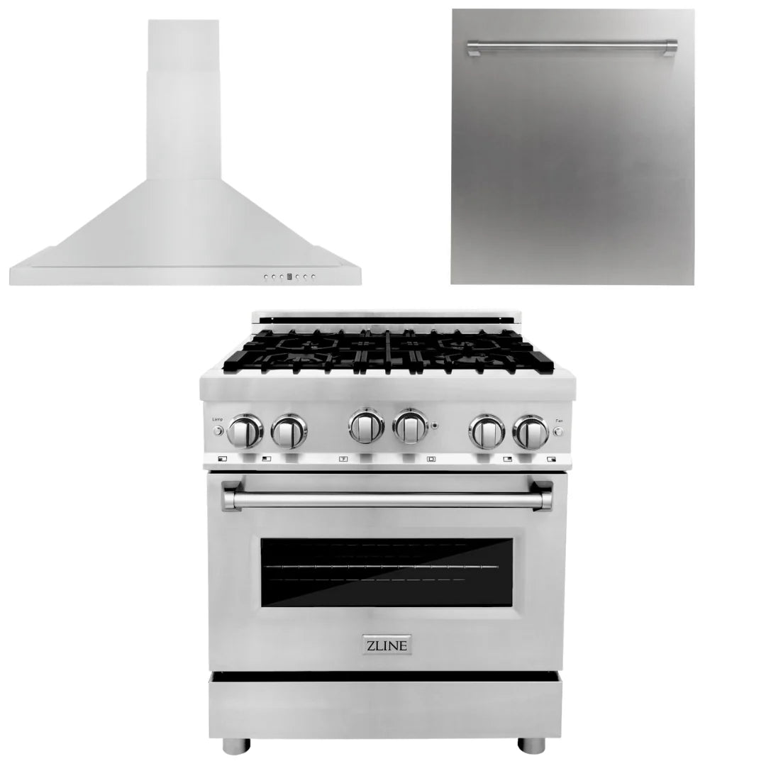 30 in. Gas Range, Range Hood, Dishwasher J8981