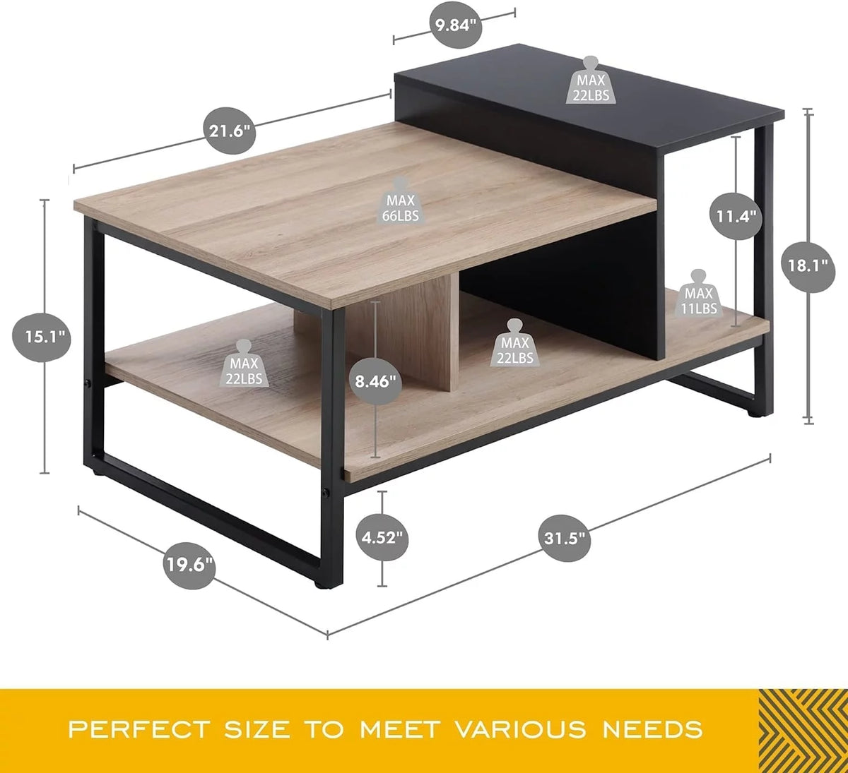 Lift Top Coffee Table with 2-Level Tabletop, Industrial Wood Coffee Table with Metal, 31.5" N1156