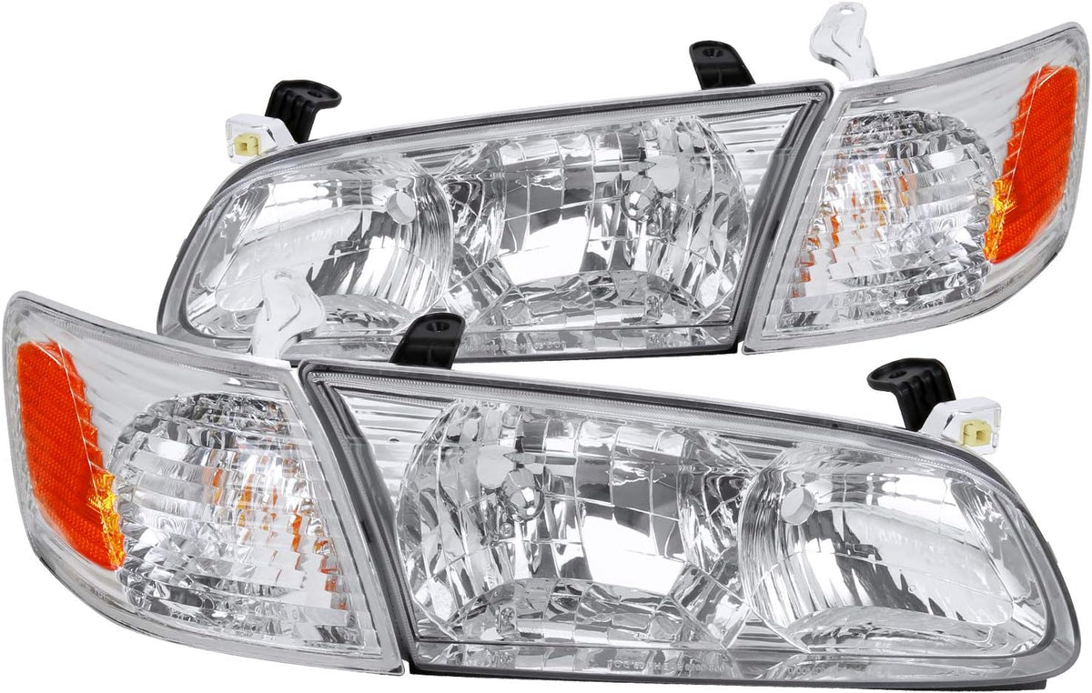 Chrome Housing Clear Lens Headlights + Corner Lights L+R Pair A387