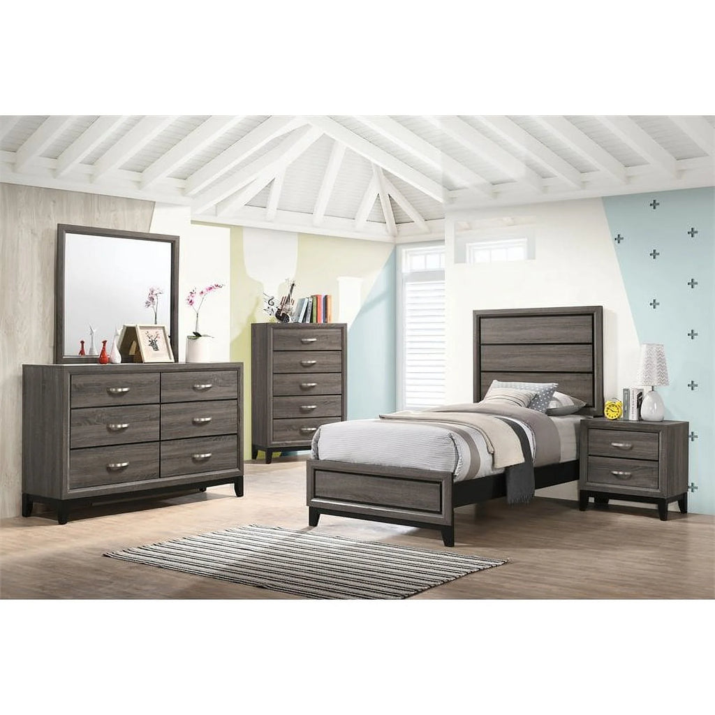 4-piece Twin Panel Wood Bedroom Set Gray Oak Finish N1490