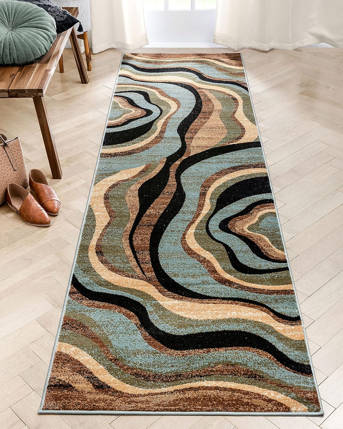 Blue Brown Geometric Area Rug 8x10 T49013