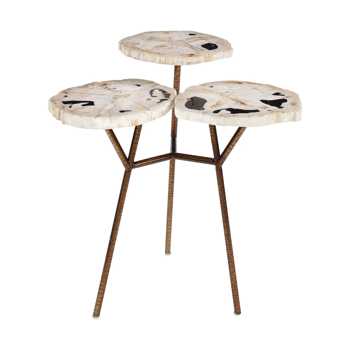 Bronze Petrified Stone 3 Tier Accent Table with Gold Base Z883010
