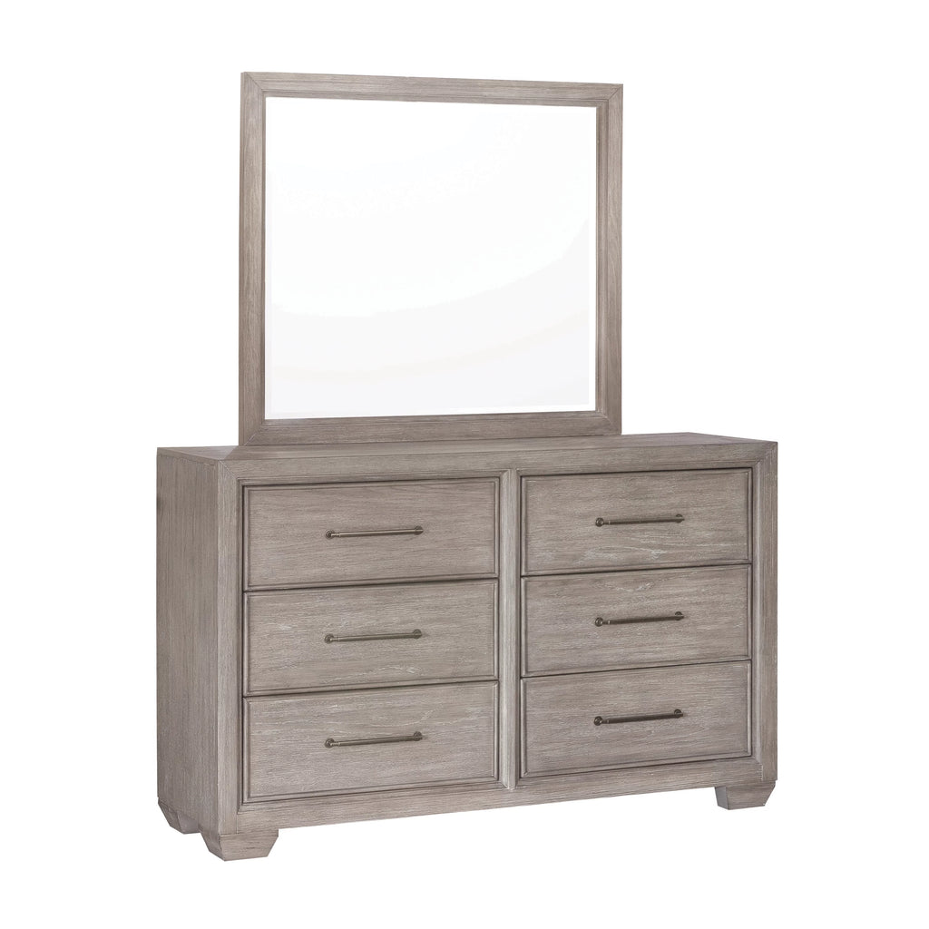 Gray Wood 6 Drawers Dresser with Mirror G33827