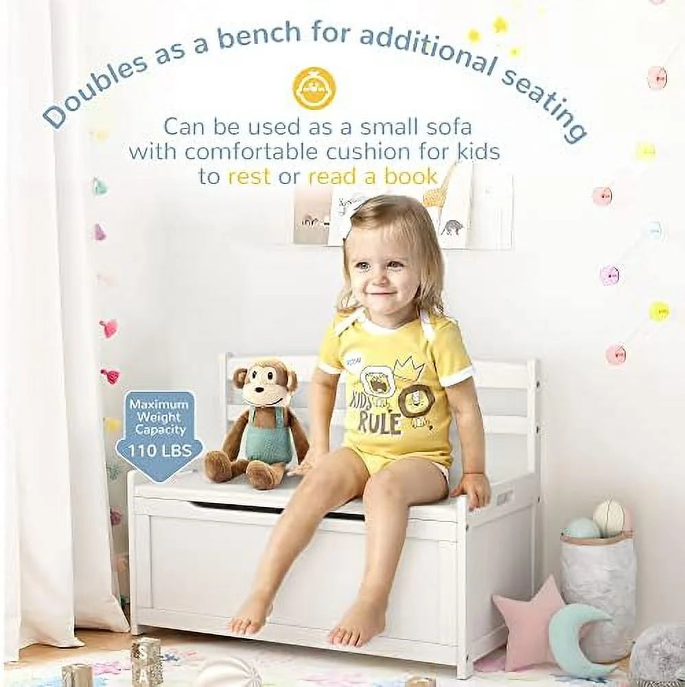 White Rubber Wood Toy Box Z81086
