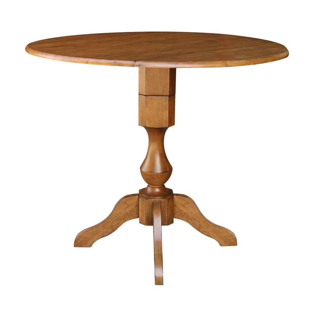 42x22 Round Dual Drop Leaf Pedestal Table Pecan U5786