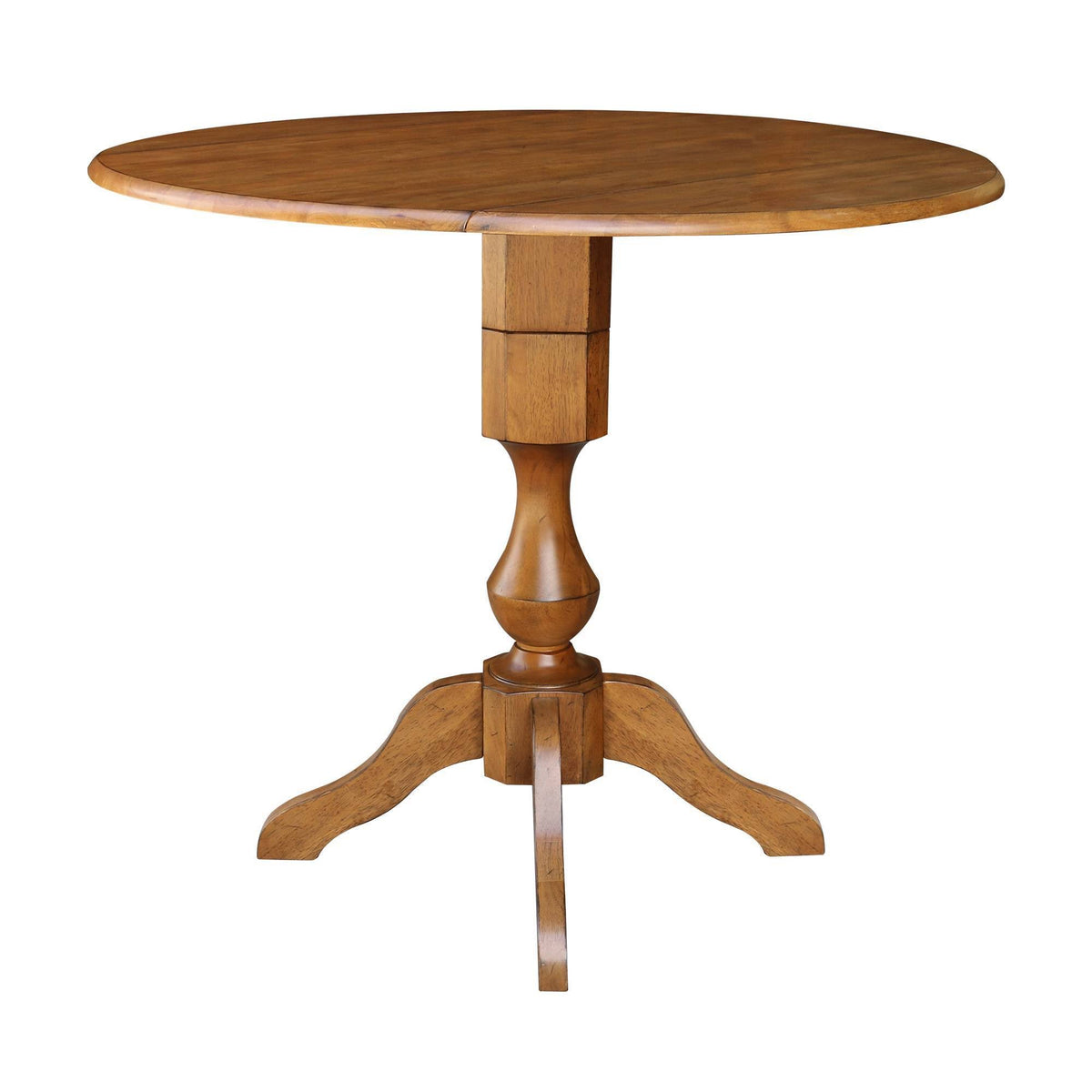 42x22 Round Dual Drop Leaf Pedestal Table Pecan U5786