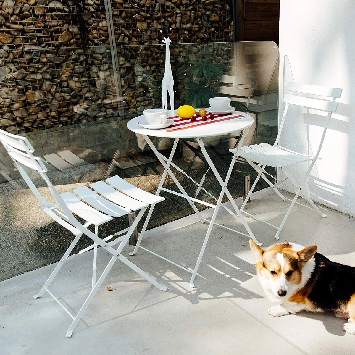 White Folding Steel Patio Bistro Set N86928