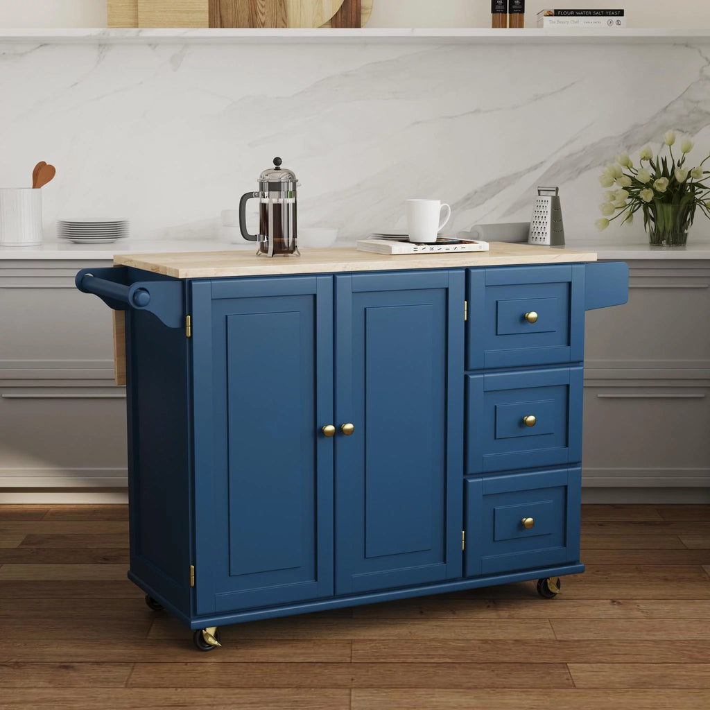 Blue Engineered Wood Kitchen Cart V7224