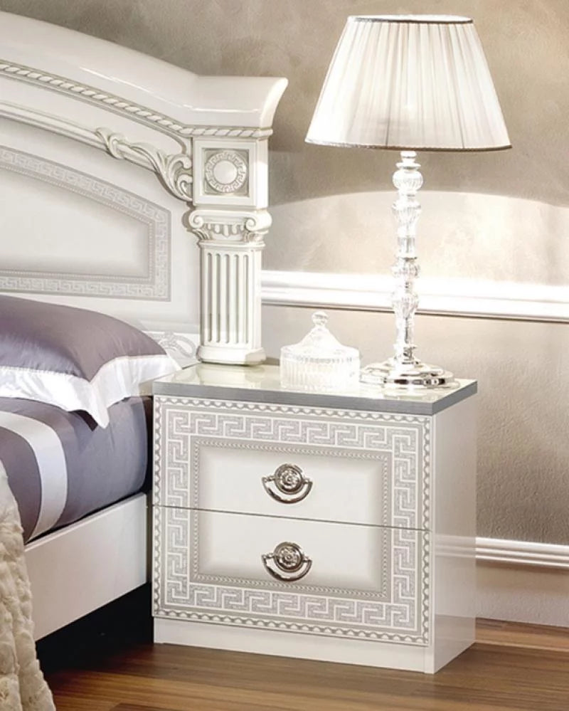 Glossy White Silver Finish King Platform Bedroom Set 2Pcs H952