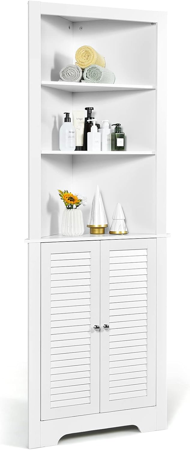 White 3 Shelf Corner Storage Cabinet X488