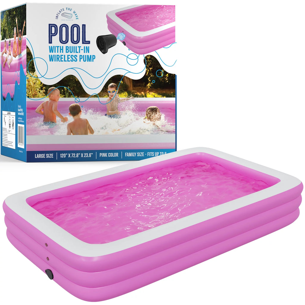 Inflatable Swimming Pool with Built-in Air Pump, Pink Large T939