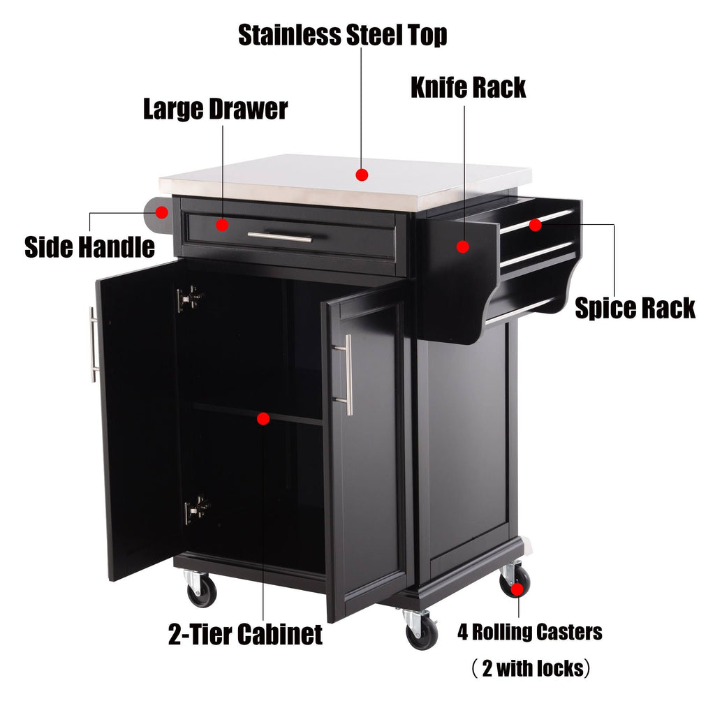 Wood Stainless Steel Rolling Kitchen Island Utility Cart G633396