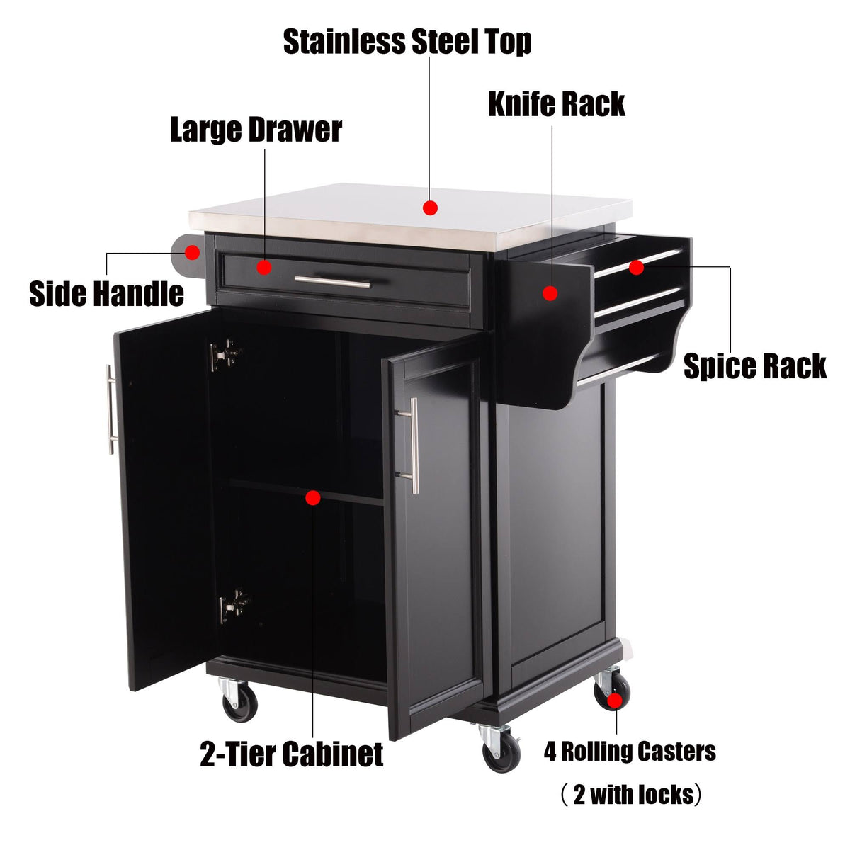 Wood Stainless Steel Rolling Kitchen Island Utility Cart G633396