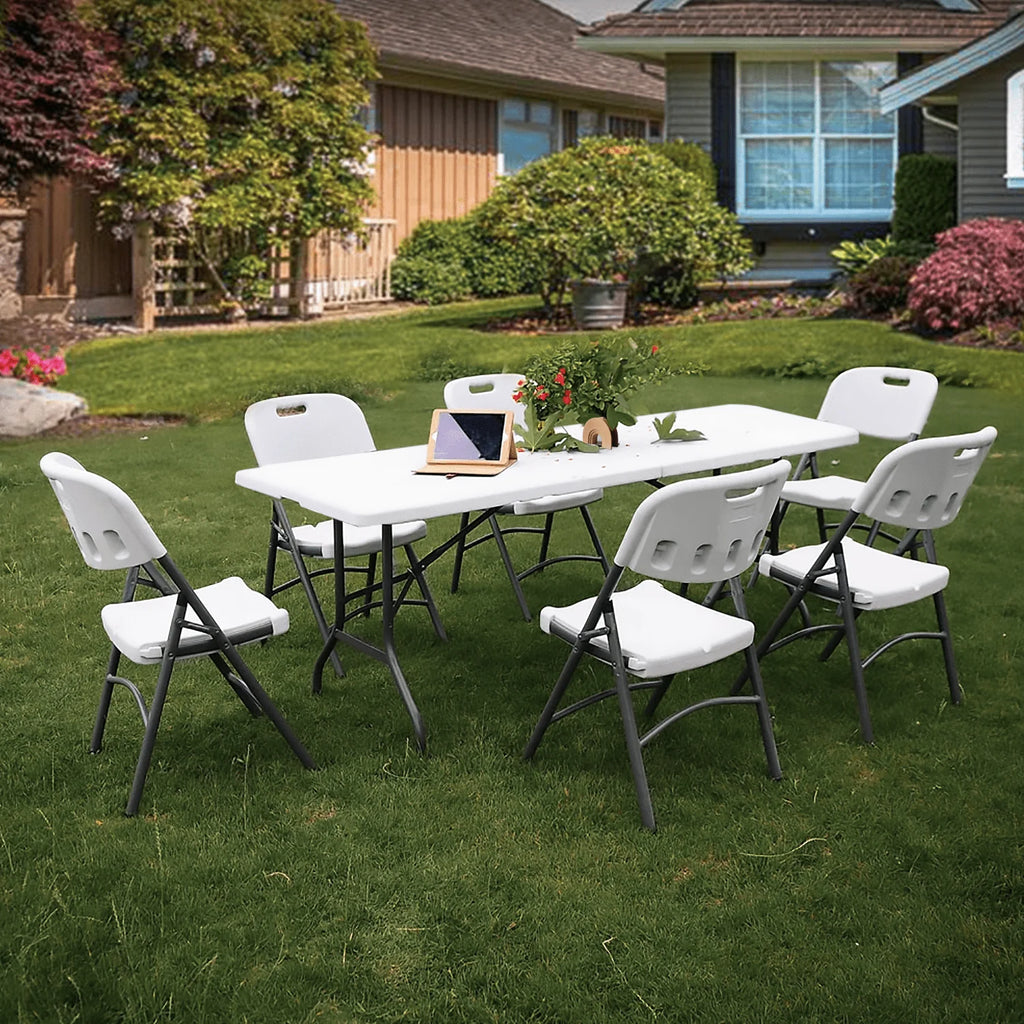 5 Pack 8Ft White Folding Plastic Utility Table Q447659