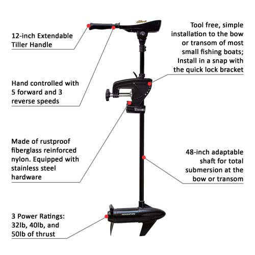 Freshwater Bow or Transom Mount Electric Trolling Motor, 50 lb Max Thrust, 36-inch Shaft M8315