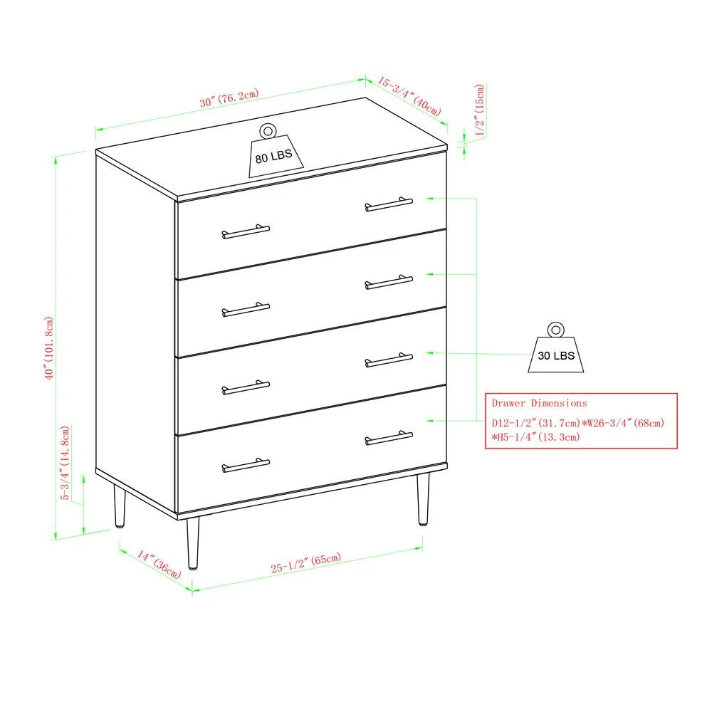 30" 4-Drawer Dark Walnut Bedroom Chest P806067