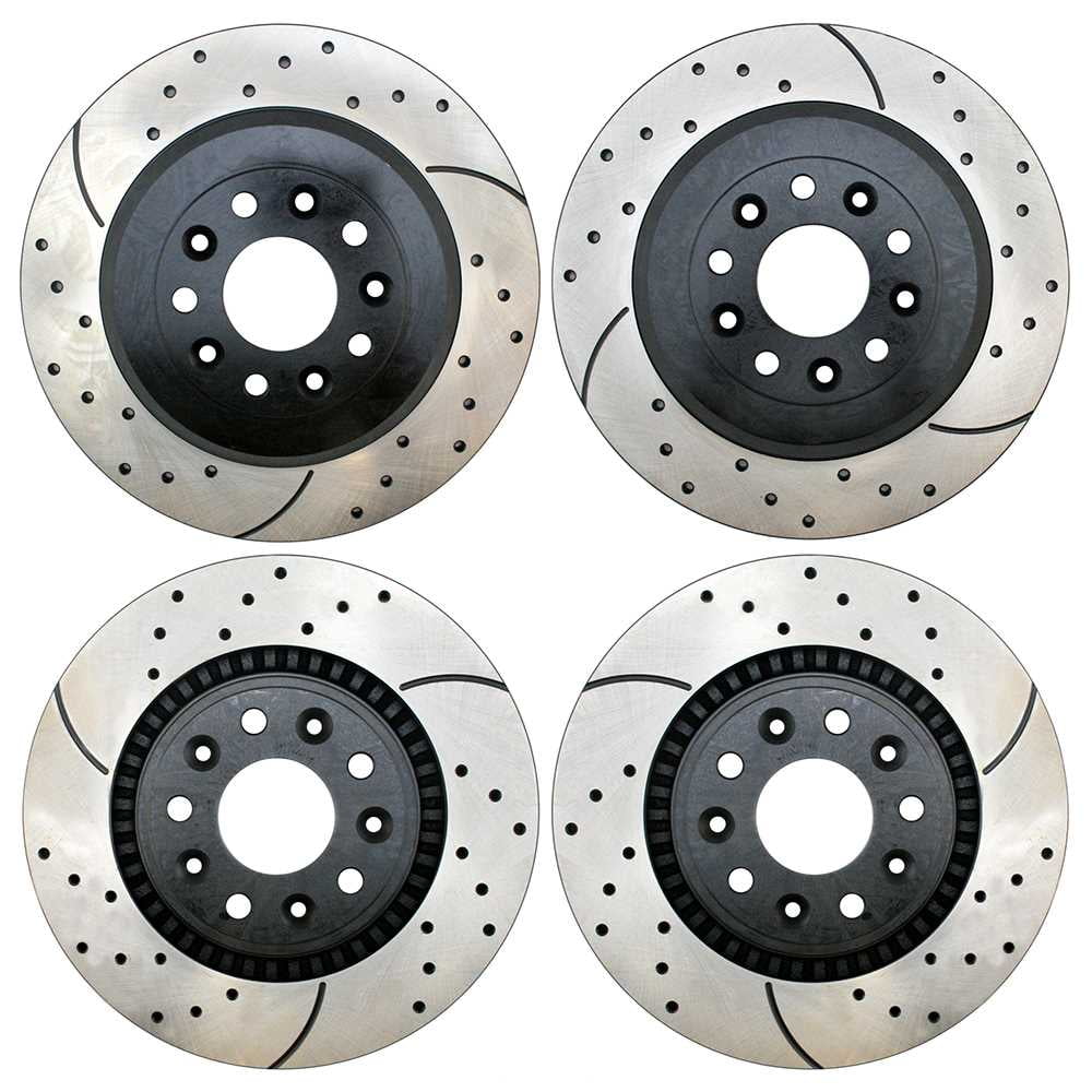 Front and Rear Drilled Slotted Black Brake Rotors Set of 4 I448131