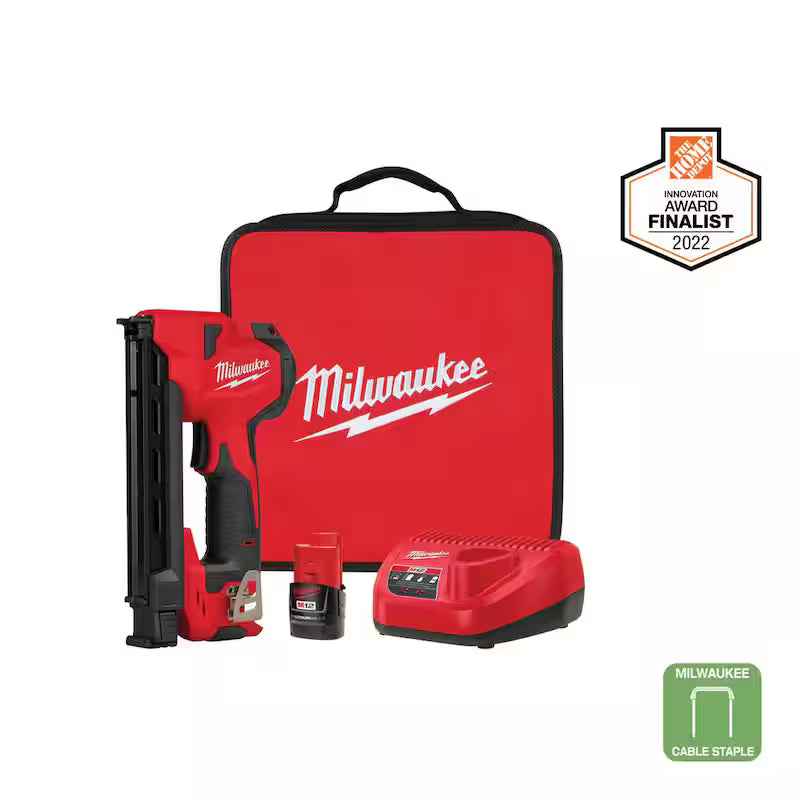 12-Volt Cordless Cable Stapler Nailer Kit with Battery, Charger and Bag A600836