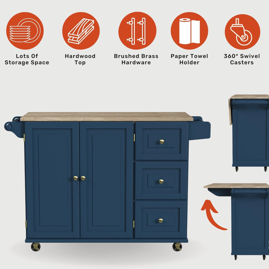 Blue Engineered Wood Kitchen Cart V7224