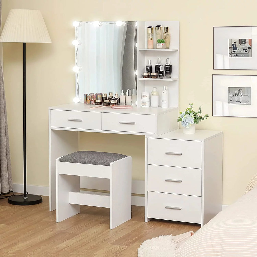 White Vanity Set with Mirror and Stool O322