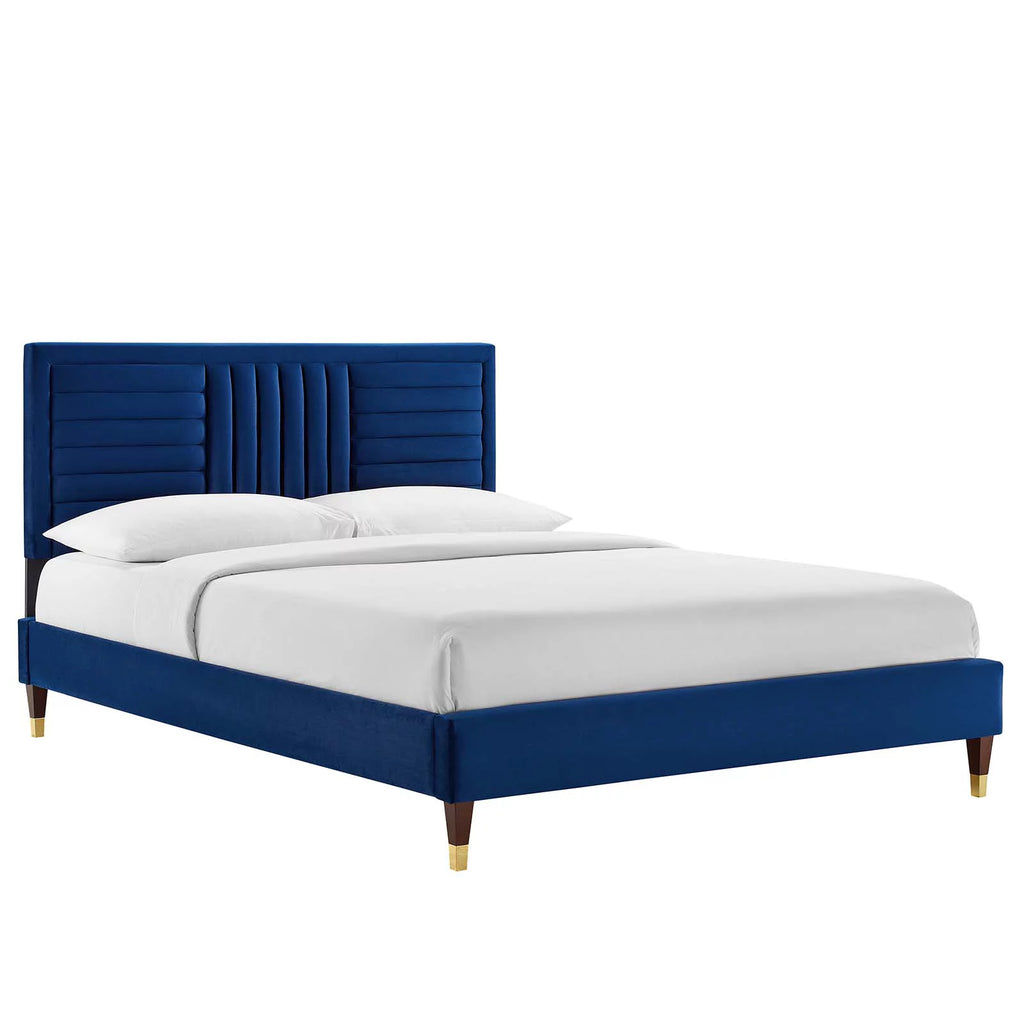 Navy Channel Tufted Performance Velvet Twin Platform Bed Q712
