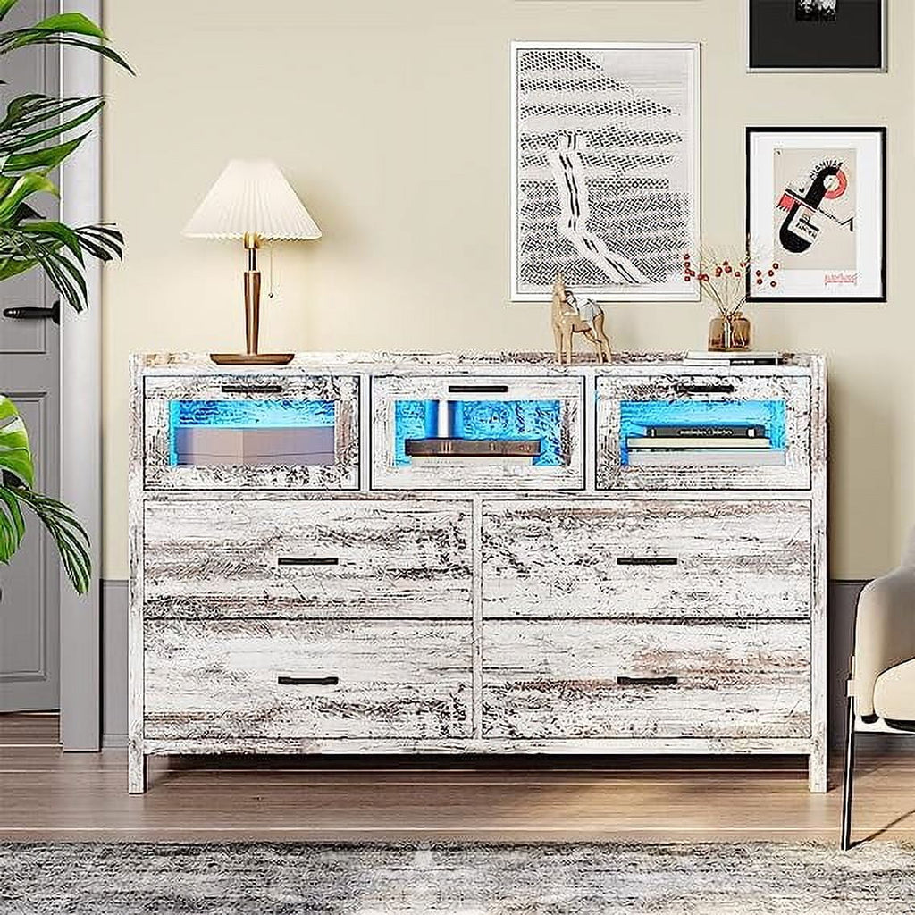 White 7 Drawer Wood Dresser L640