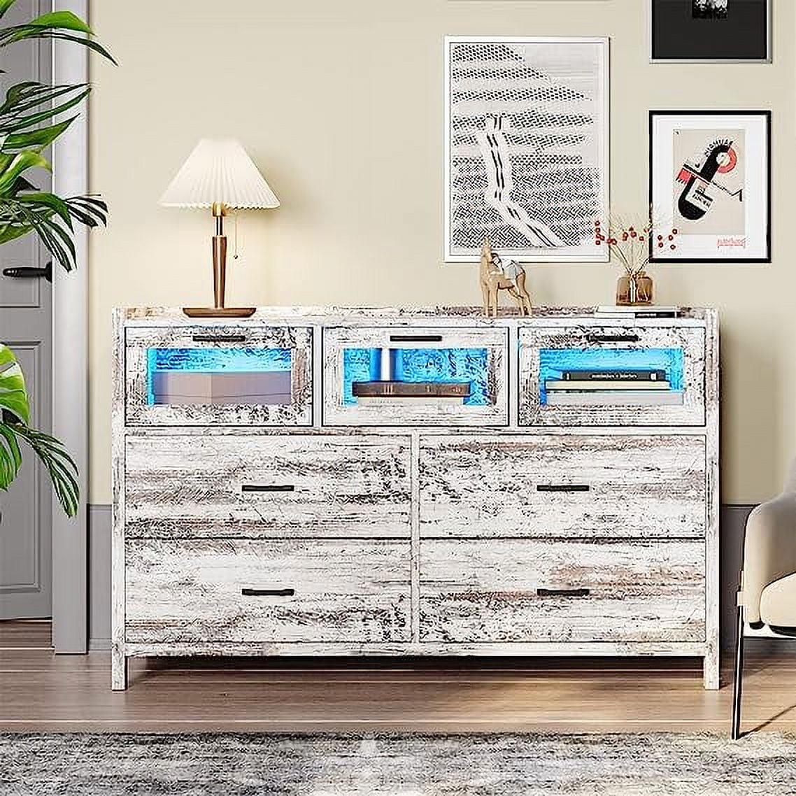 White 7 Drawer Wood Dresser L640