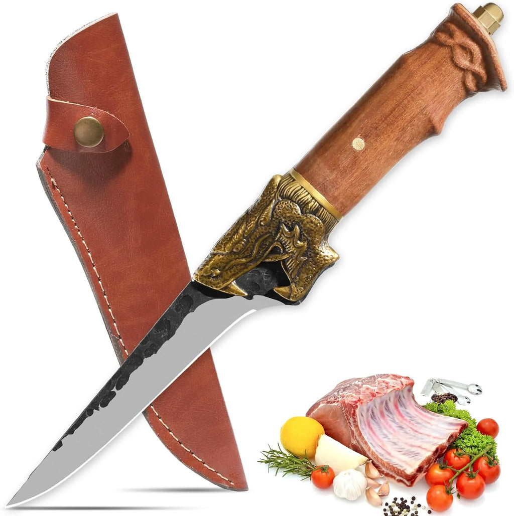 Hand Forged Fillet Knife with Leather Sheath X14393