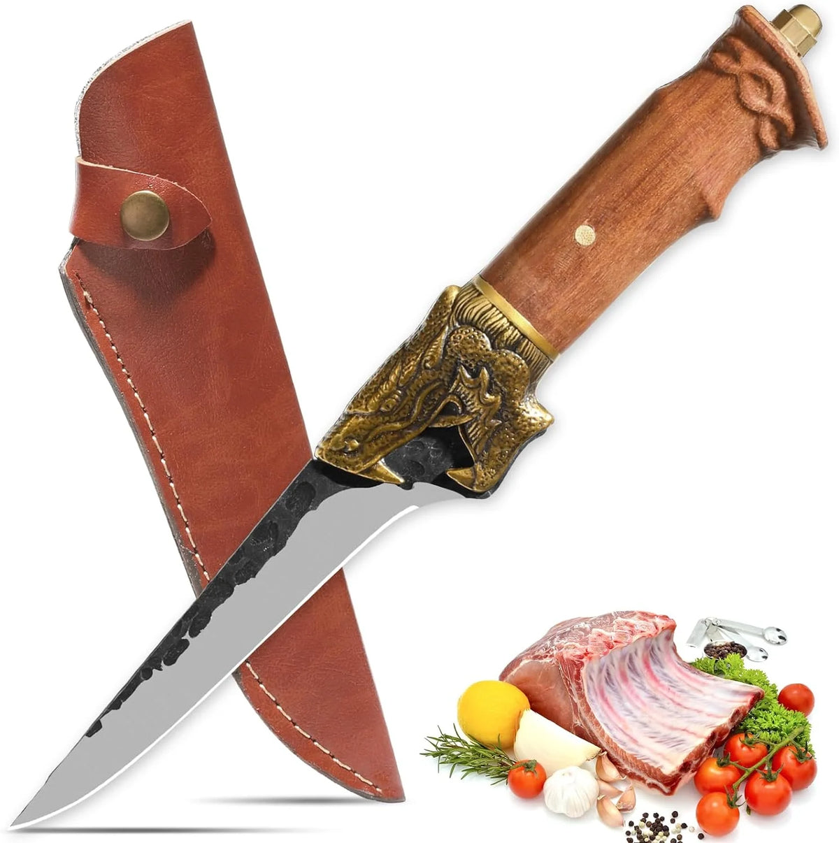 Hand Forged Fillet Knife with Leather Sheath X14393