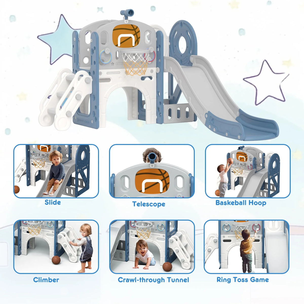 7-in-1 Kids Slide Play Set with Climber C6161