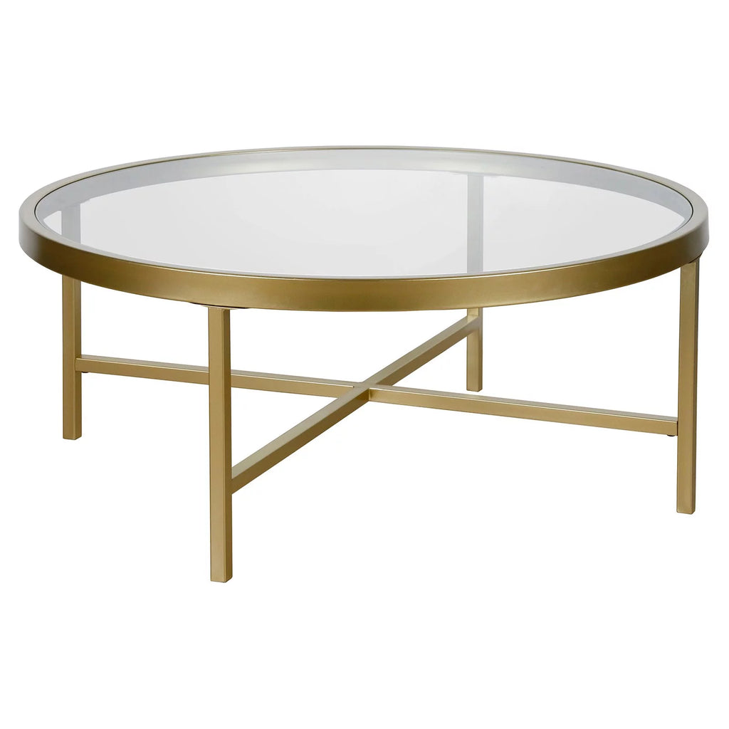 Round Metal Base Coffee Table in Brass and Gold E103193