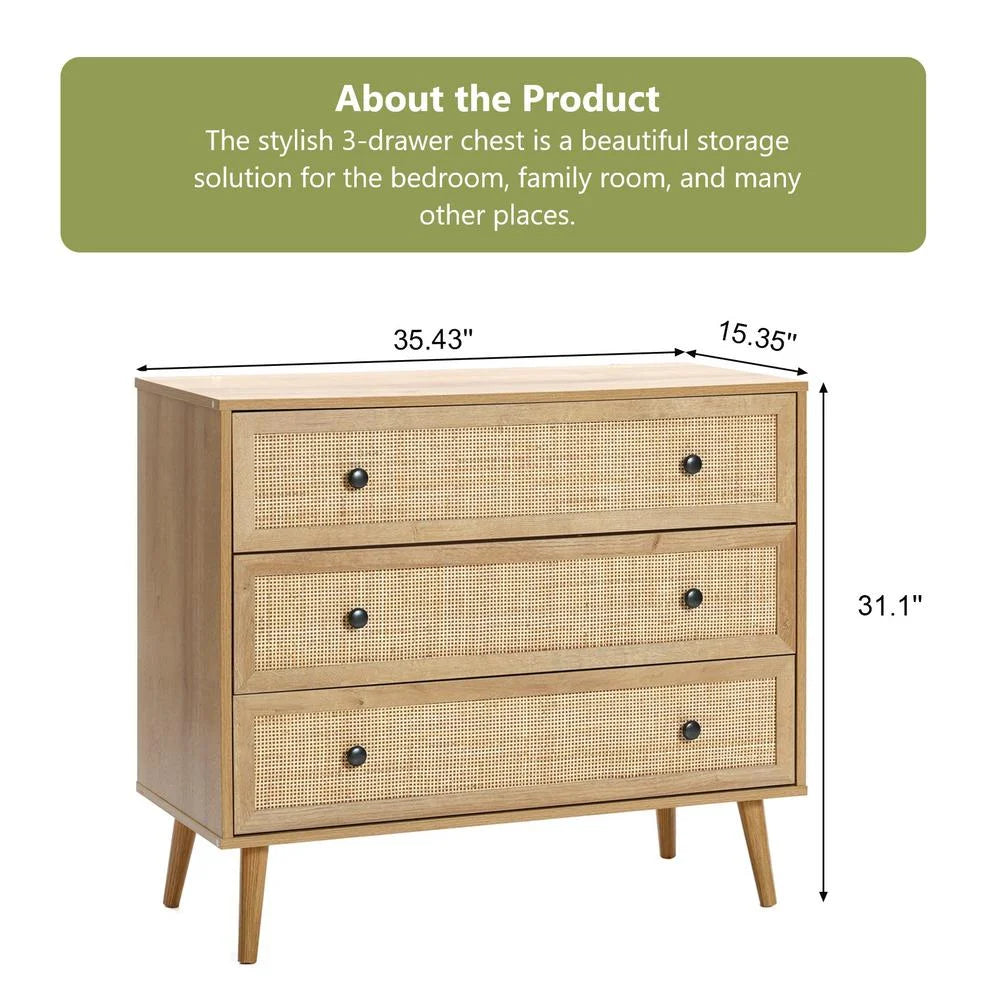 Light Oak Finish 3-Drawer Wood Dresser F9916