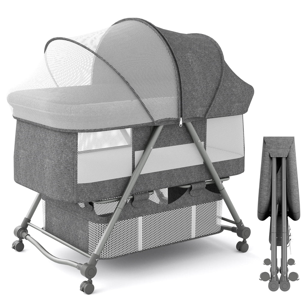 Portable Folding Rocking Bassinet with Storage Basket, Travel Bag, Gray V95946