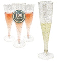 100 Pack 4.5 oz Gold Glitter Plastic Champagne Flutes H18406