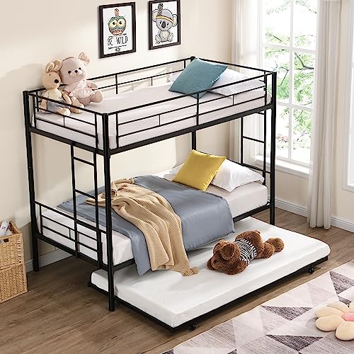 Twin Over Twin Metal Bunk Bed with Trundle D222153
