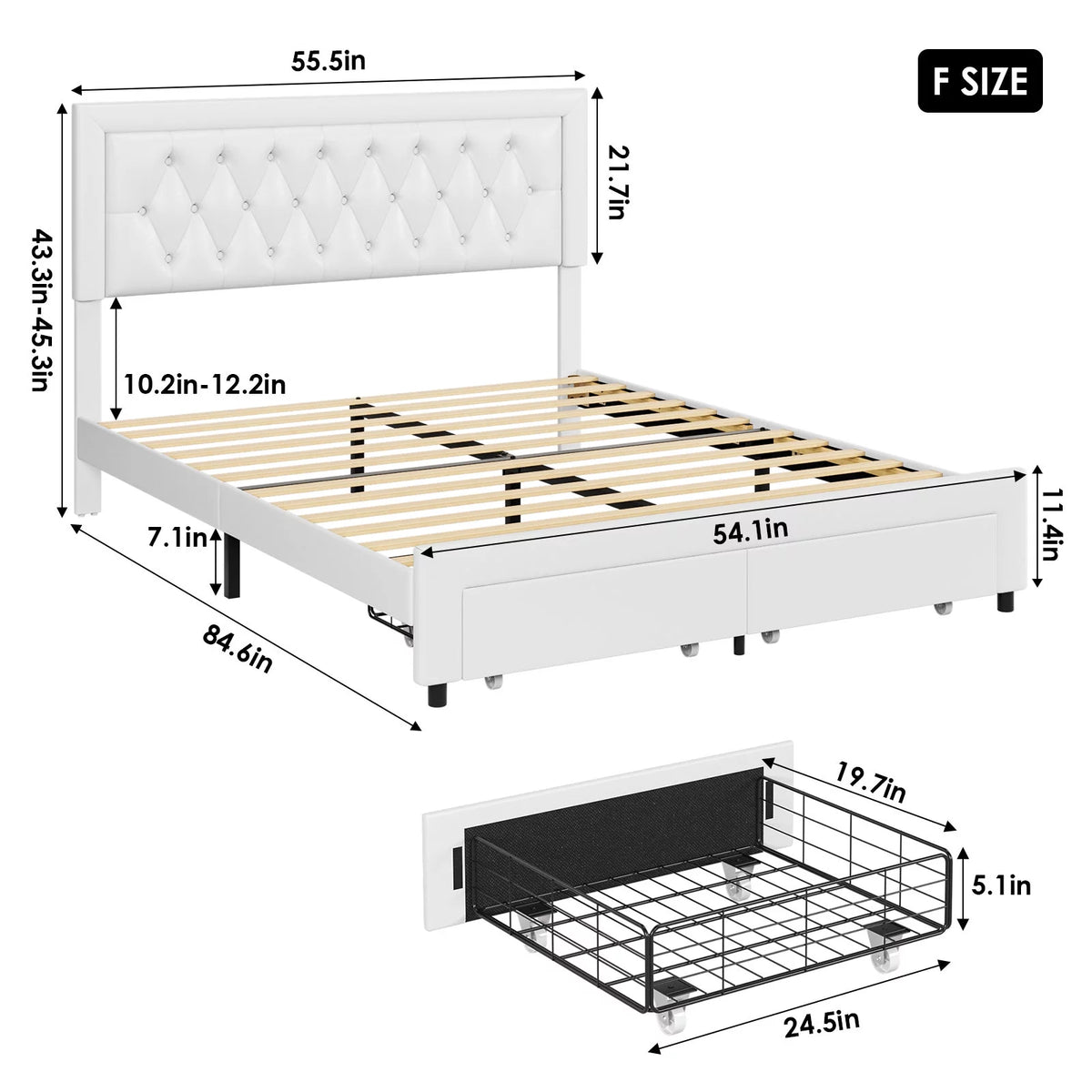 Queen Size Black PU Leather Upholstered Platform Bed Frame R87609